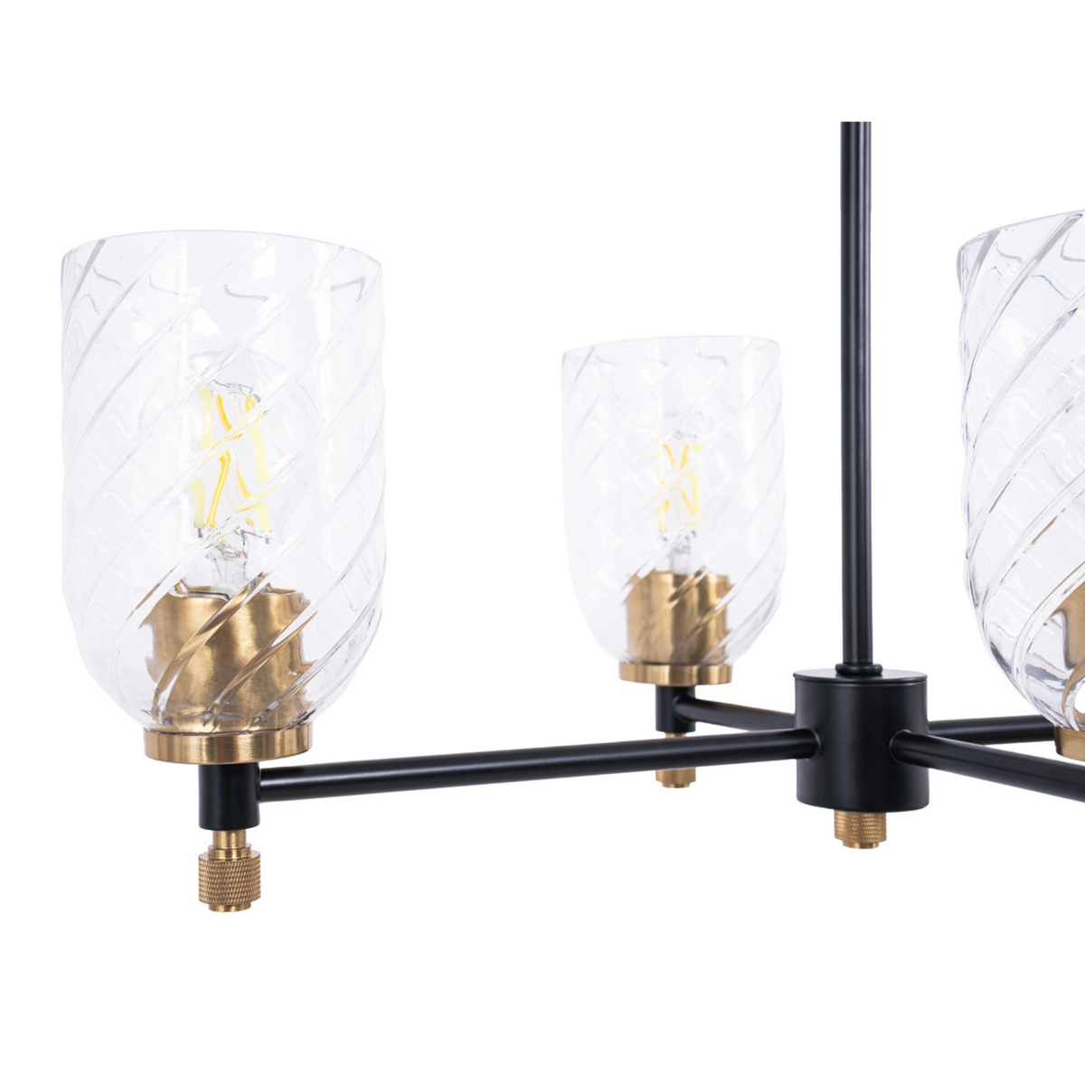 Council 6 Light Island in Flat Black/Satin Brass (Clear Swirl Texture Glass)