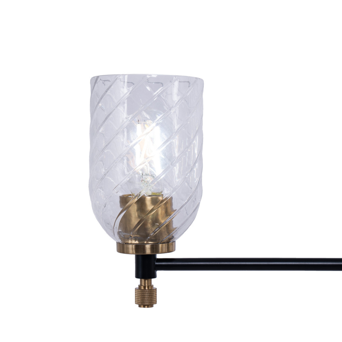 Council 6 Light Island in Flat Black/Satin Brass (Clear Swirl Texture Glass)