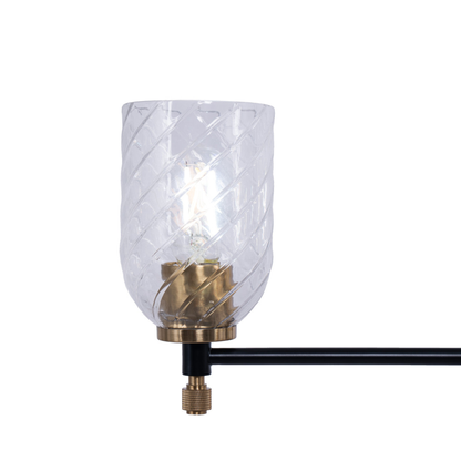 Council 6 Light Island in Flat Black/Satin Brass (Clear Swirl Texture Glass)