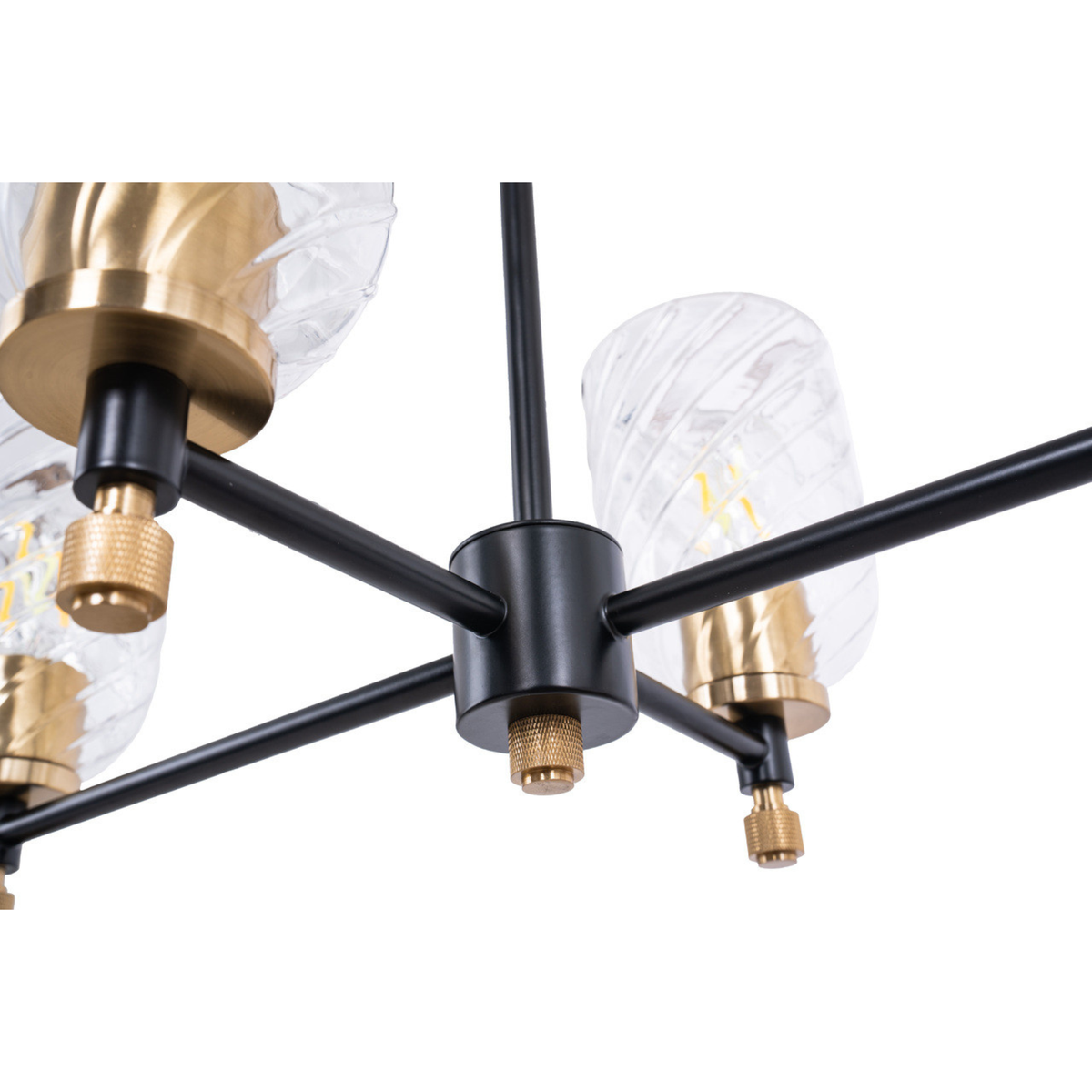 Council 6 Light Island in Flat Black/Satin Brass (Clear Swirl Texture Glass)