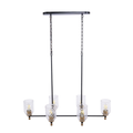 Council 6 Light Island in Flat Black/Satin Brass (Clear Swirl Texture Glass)