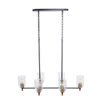 Council 6 Light Island in Flat Black/Satin Brass (Clear Swirl Texture Glass)