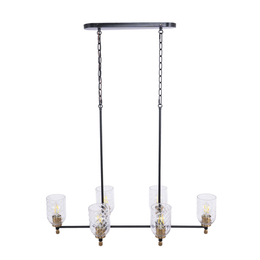 Council 6 Light Island in Flat Black/Satin Brass (Clear Swirl Texture Glass)