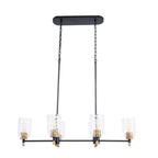 Council 6 Light Island in Flat Black/Satin Brass (Clear Swirl Texture Glass)