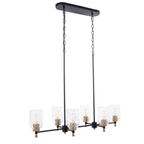 Council 6 Light Island in Flat Black/Satin Brass (Clear Swirl Texture Glass)
