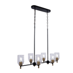 Council 6 Light Island in Flat Black/Satin Brass (Clear Swirl Texture Glass)