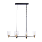 Council 6 Light Island in Flat Black/Satin Brass (Clear Swirl Texture Glass)