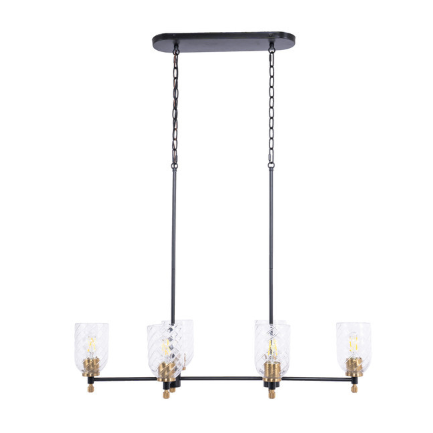 Council 6 Light Island in Flat Black/Satin Brass (Clear Swirl Texture Glass)
