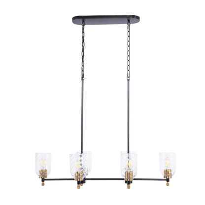 Council 6 Light Island in Flat Black/Satin Brass (Clear Swirl Texture Glass)