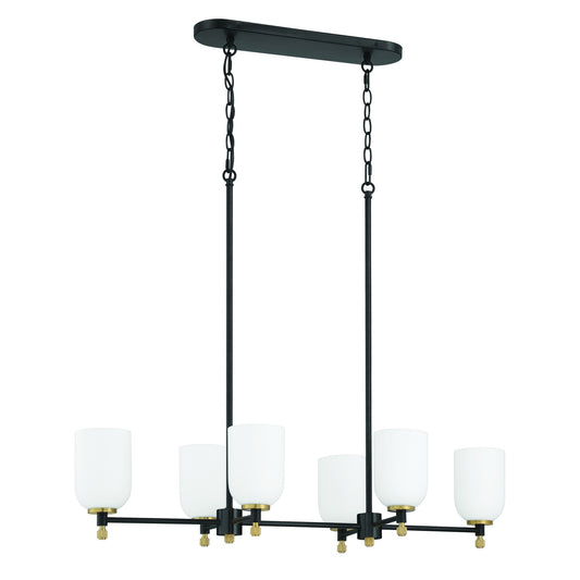Council 6-Light Island Chandelier in Flat Black and Satin Brass