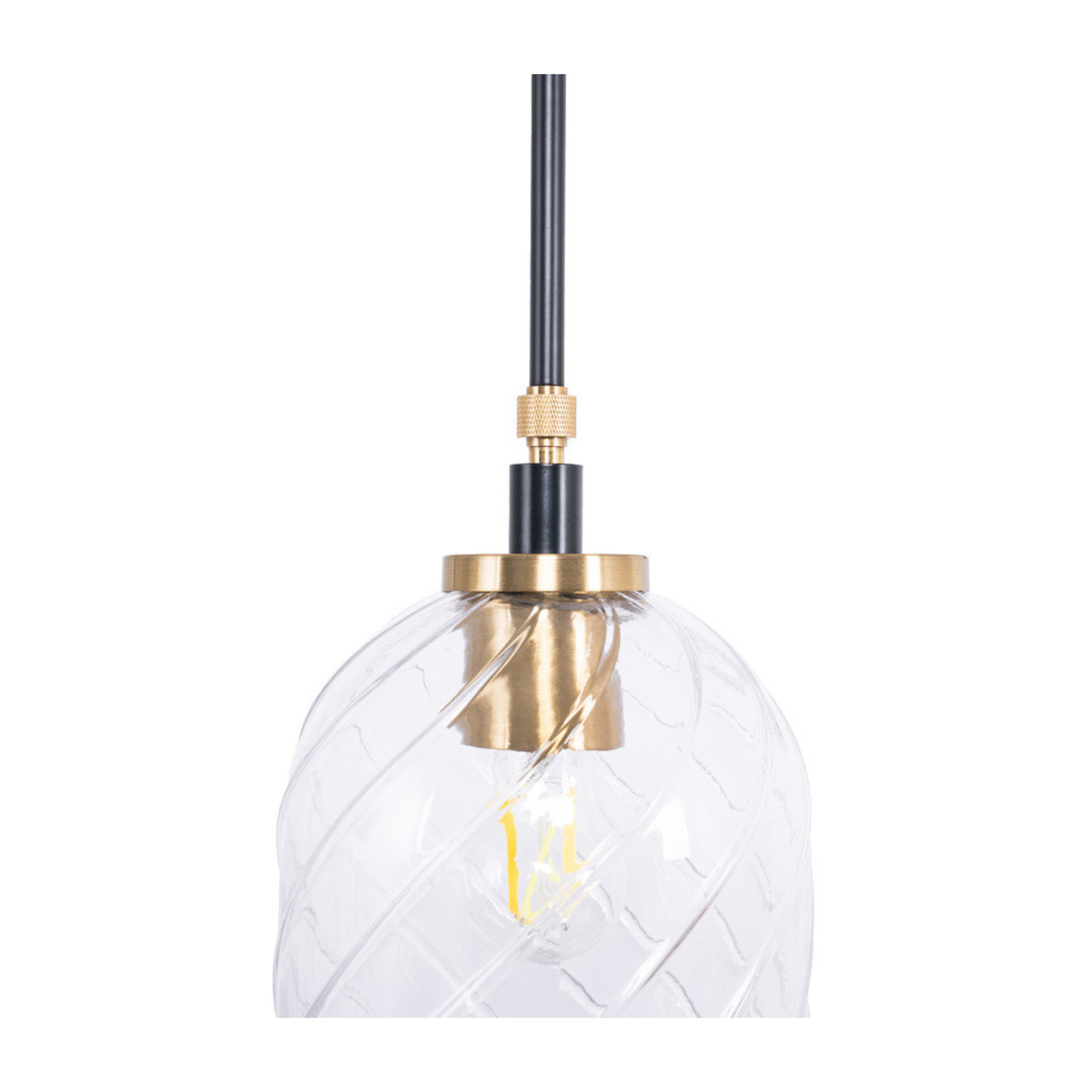 Council 1 Light Pendant in Flat Black/Satin Brass (Clear Swirl Texture Glass)