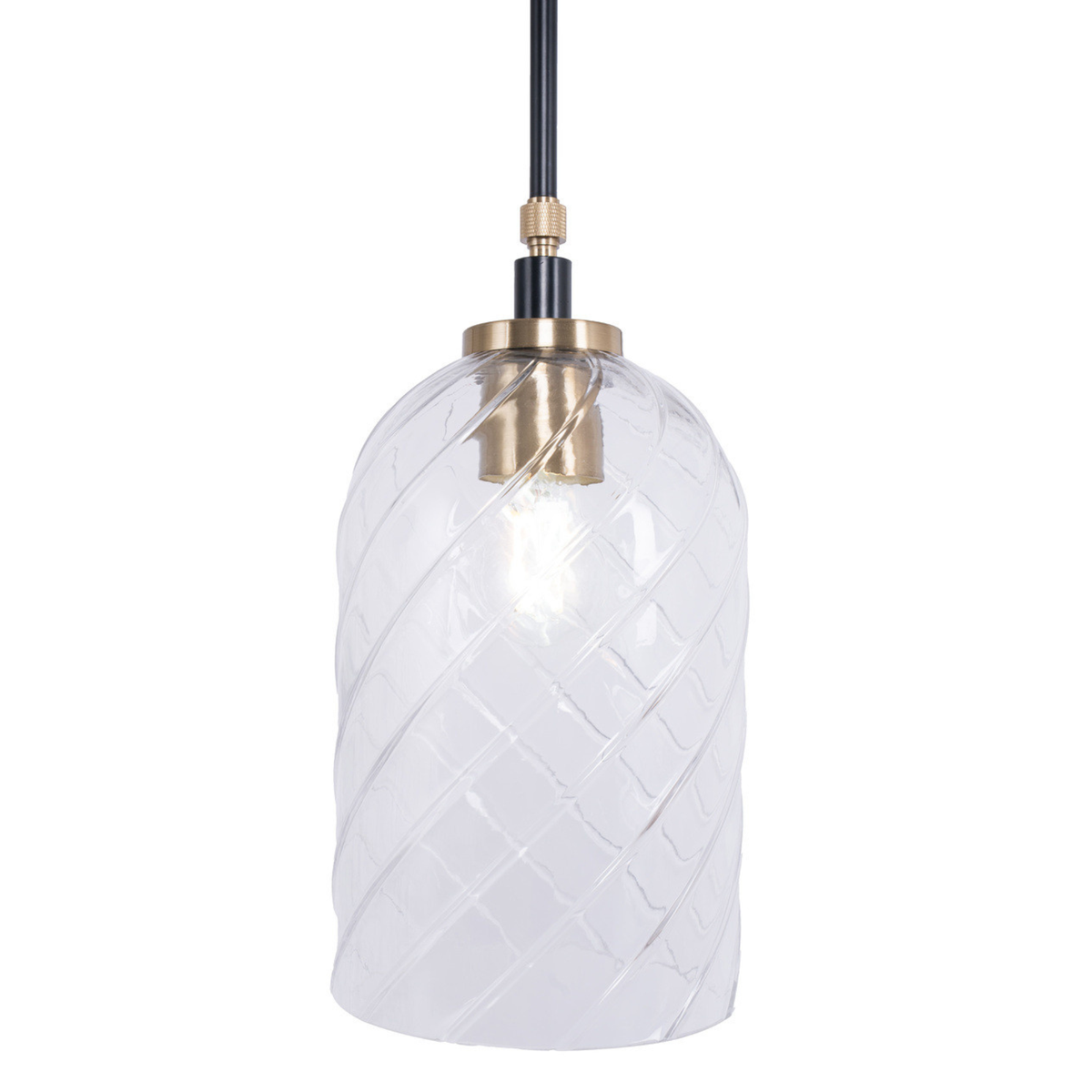 Council 1 Light Pendant in Flat Black/Satin Brass (Clear Swirl Texture Glass)
