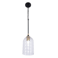 Council 1 Light Pendant in Flat Black/Satin Brass (Clear Swirl Texture Glass)
