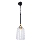 Council 1 Light Pendant in Flat Black/Satin Brass (Clear Swirl Texture Glass)
