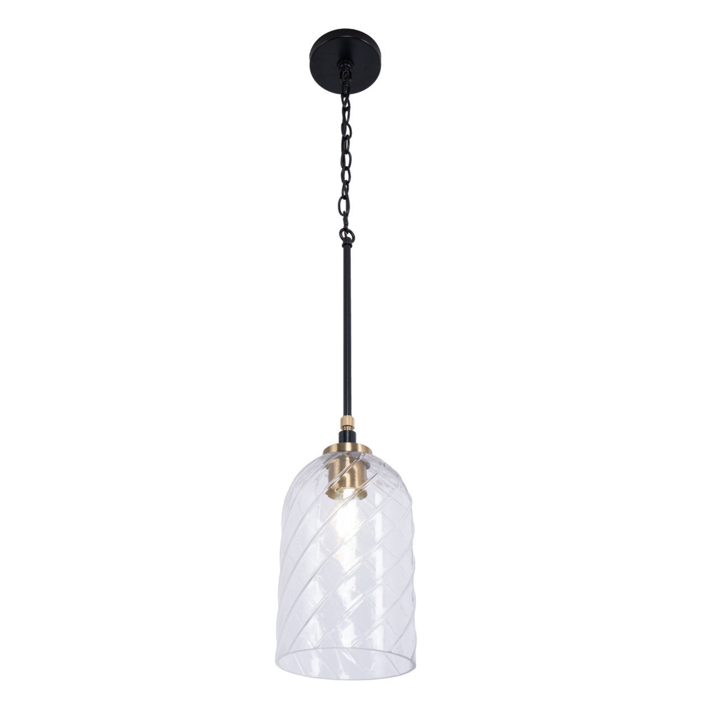 Council 1 Light Pendant in Flat Black/Satin Brass (Clear Swirl Texture Glass)
