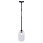 Council 1 Light Pendant in Flat Black/Satin Brass (Clear Swirl Texture Glass)