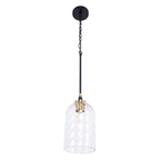 Council 1 Light Pendant in Flat Black/Satin Brass (Clear Swirl Texture Glass)