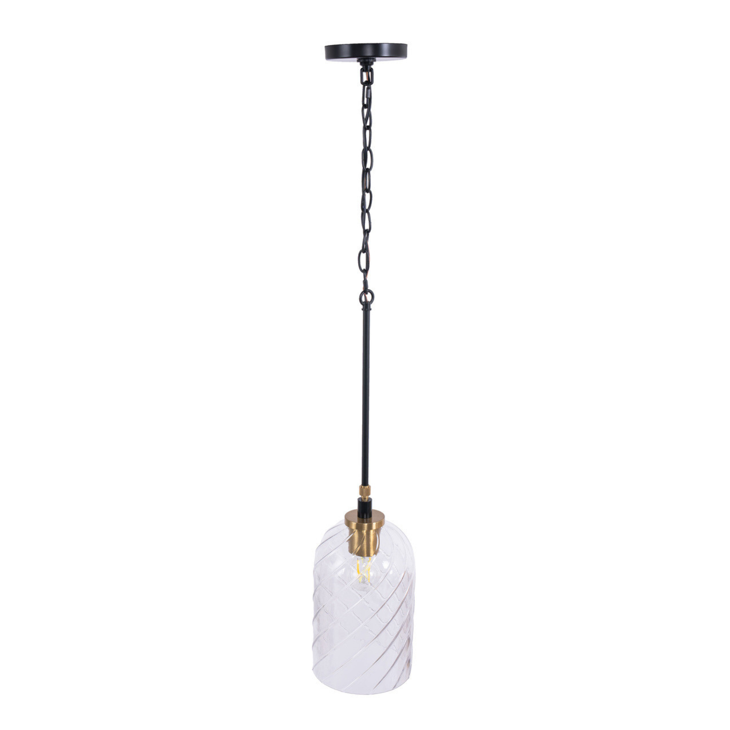 Council 1 Light Pendant in Flat Black/Satin Brass (Clear Swirl Texture Glass)