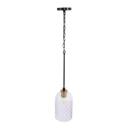 Council 1 Light Pendant in Flat Black/Satin Brass (Clear Swirl Texture Glass)