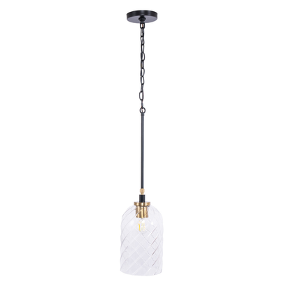 Council 1 Light Pendant in Flat Black/Satin Brass (Clear Swirl Texture Glass)