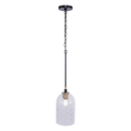 Council 1 Light Pendant in Flat Black/Satin Brass (Clear Swirl Texture Glass)