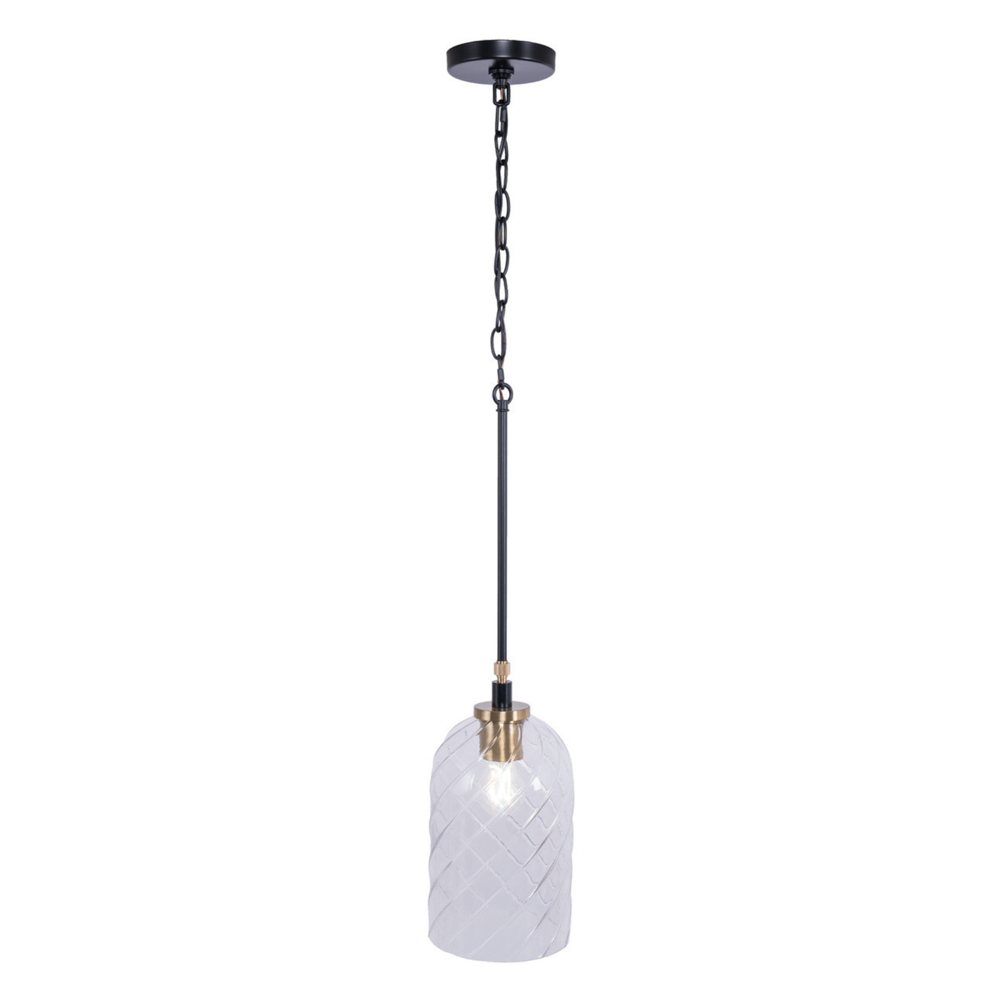 Council 1 Light Pendant in Flat Black/Satin Brass (Clear Swirl Texture Glass)