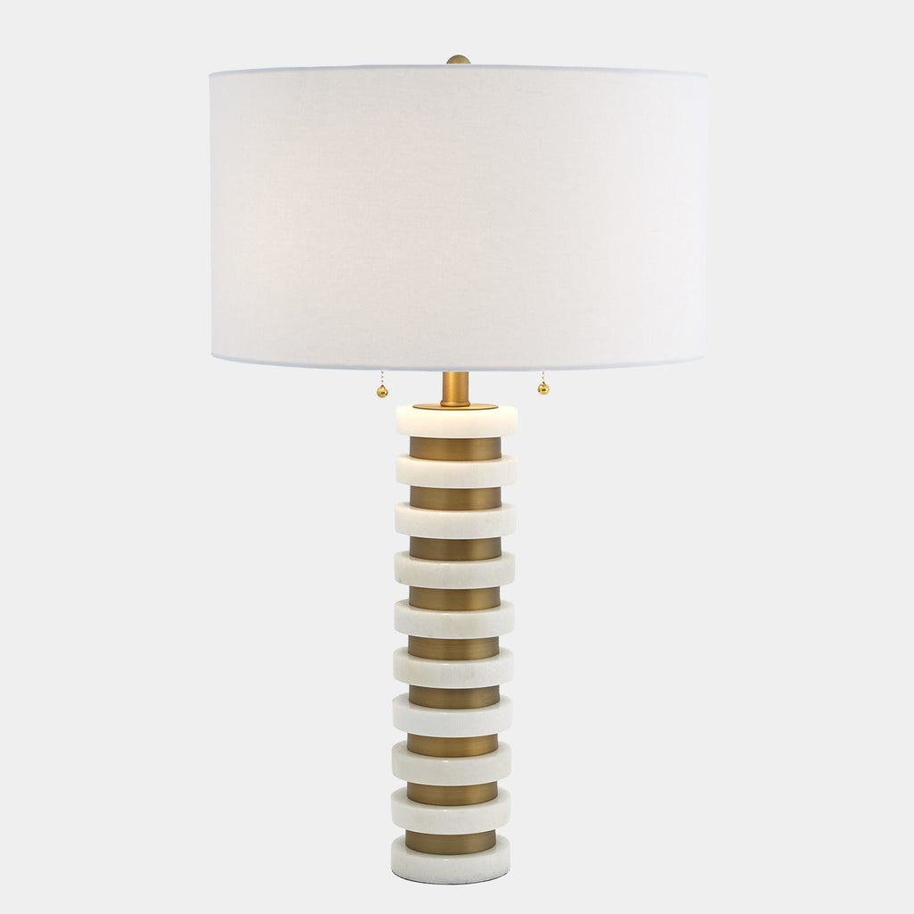 Global Views Chiamaka Marble Stack Lamp – White detail view