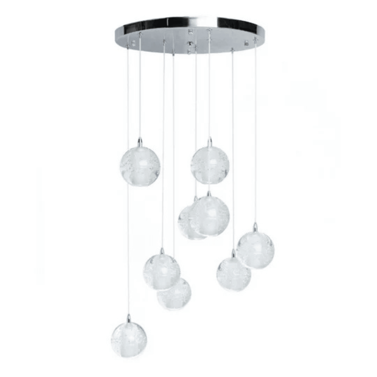 9 light Crystal Spheres Chandelier Round Chrome Canopy - Orvon Lighting