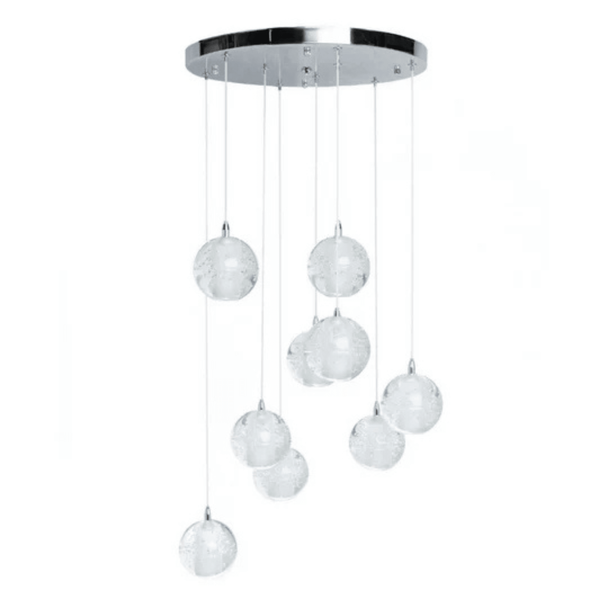 9 light Crystal Spheres Chandelier Round Chrome Canopy - Orvon Lighting