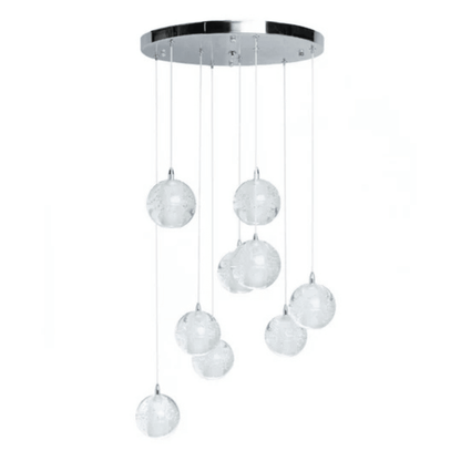 9 light Crystal Spheres Chandelier Round Chrome Canopy - Orvon Lighting