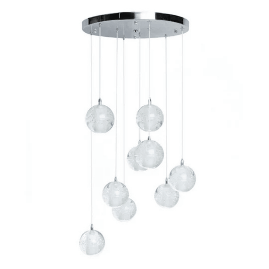 9 light Crystal Spheres Chandelier Round Chrome Canopy - Orvon Lighting