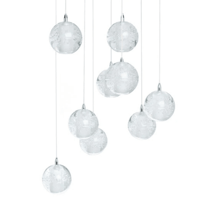 9 light Crystal Spheres Chandelier Round Chrome Canopy - Orvon Lighting