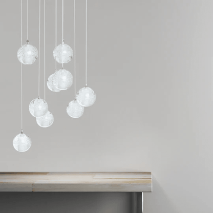 9 light Crystal Spheres Chandelier Round Chrome Canopy - Orvon Lighting