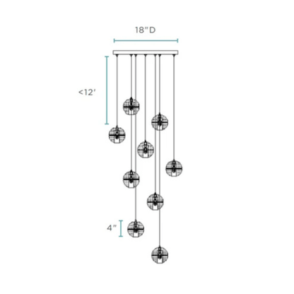 9 light Crystal Spheres Chandelier Round Chrome Canopy - Orvon Lighting