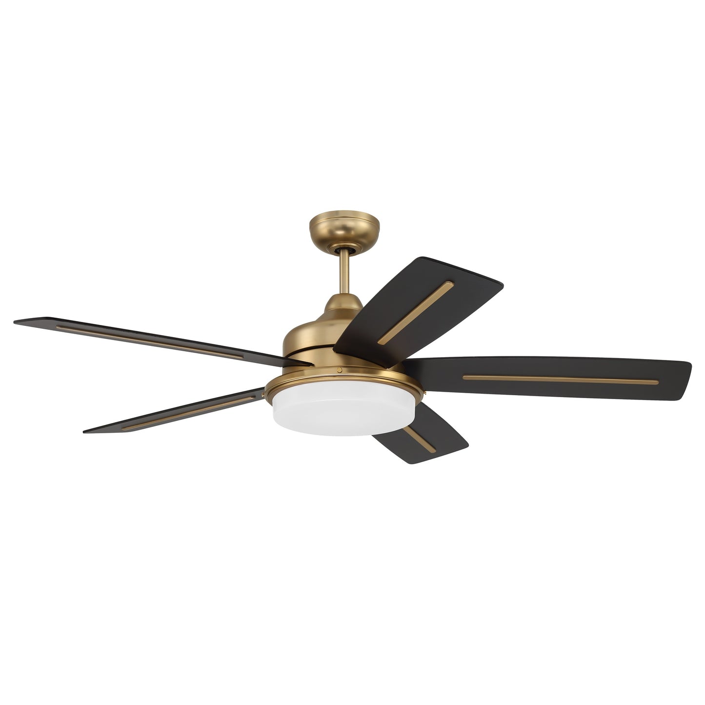 Drew 54-Inch 5-Blade DC Ceiling Fan with LED Light in Satin Brass
