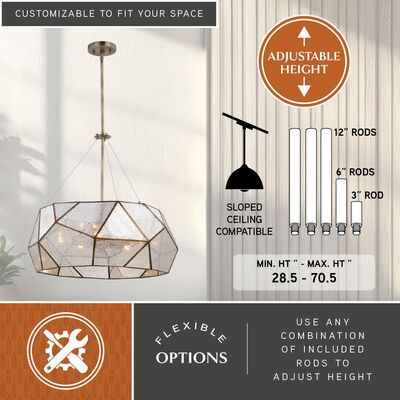 Euclid 24 in.W 5 Light Pendant Aged Brass