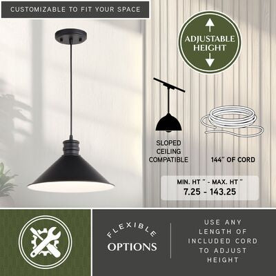 Akron 12-in. 1 Light Pendant Oil Rubbed Bronze and Matte White