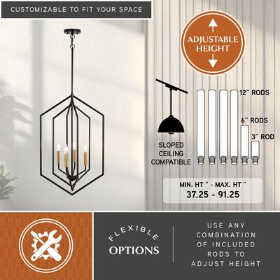Riley 18-in. 4 Light Pendant Black and Satin Brass