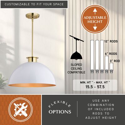 Devon 16-in. Pendant Glossy White,Matte Black and Satin Brass