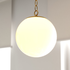 Linden 10-in. W 1 Light Globe Pendant Matte Black/Muted Brass with Frosted Opal Glass