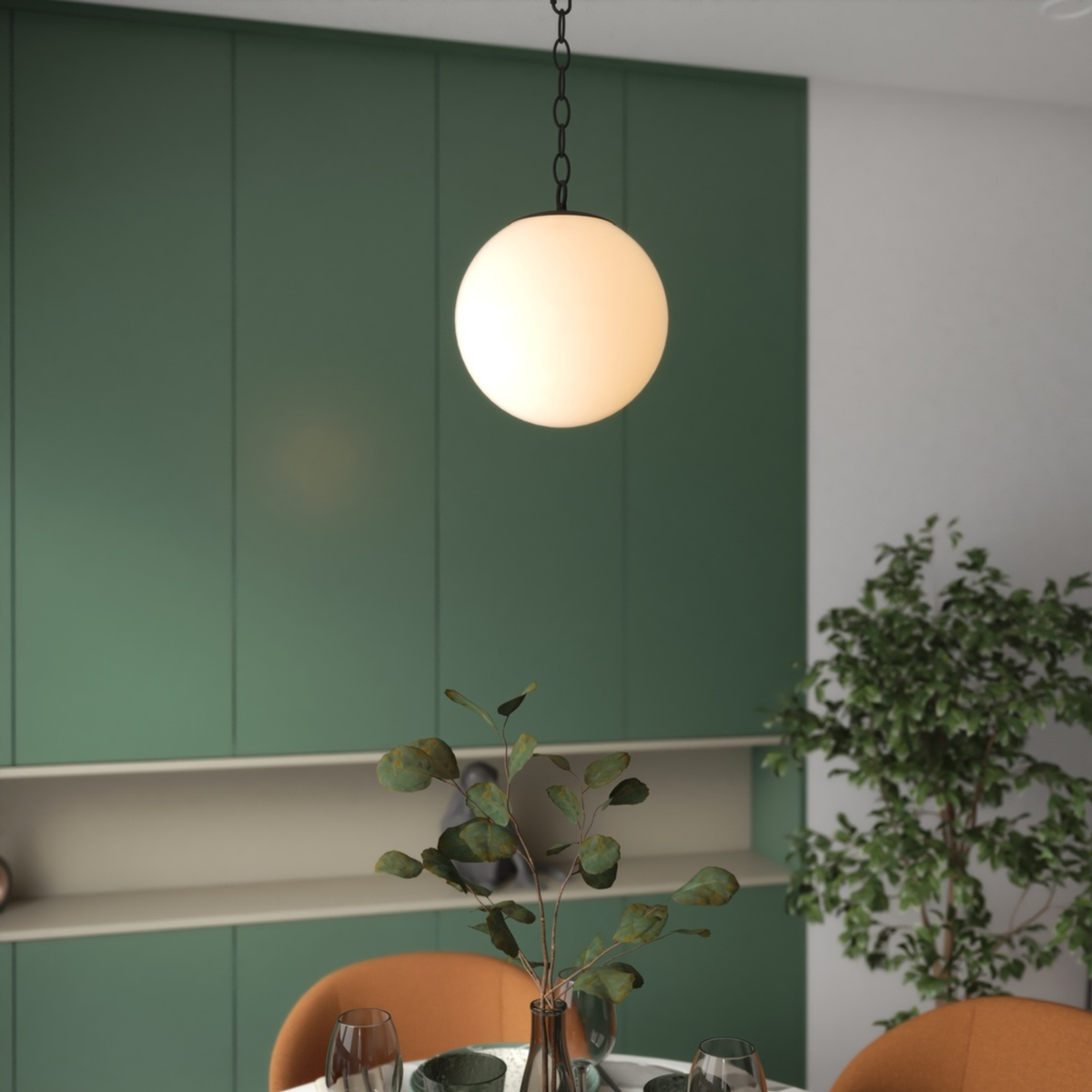 Linden 10-in. W 1 Light Globe Pendant Matte Black/Muted Brass with Frosted Opal Glass