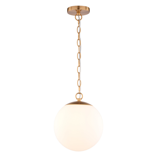 Linden 10-in. W 1 Light Globe Pendant Muted Brass with Frosted Opal Glass