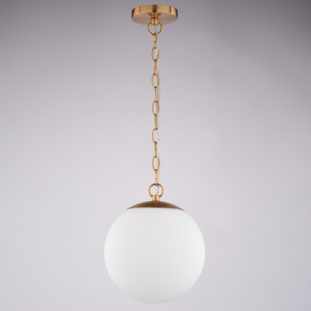 Linden 10-in. W 1 Light Globe Pendant Matte Black/Muted Brass with Frosted Opal Glass