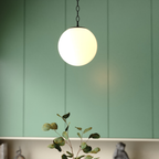 Linden 10-in. W 1 Light Globe Pendant Matte Black/Muted Brass with Frosted Opal Glass