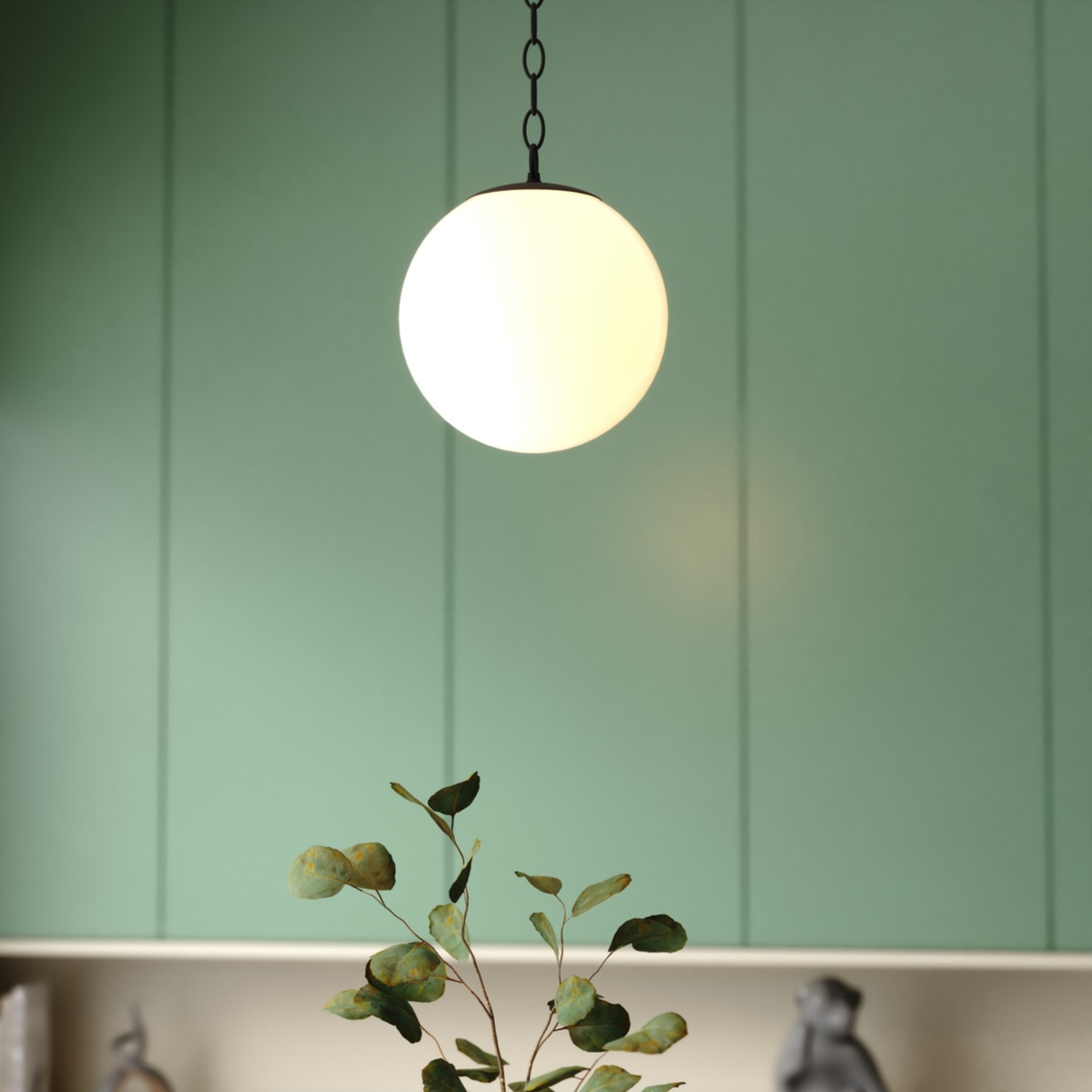 Linden 10-in. W 1 Light Globe Pendant Matte Black/Muted Brass with Frosted Opal Glass