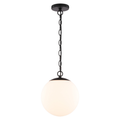 Linden 10-in. W 1 Light Globe Pendant Matte Black/Muted Brass with Frosted Opal Glass