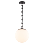 Linden 10-in. W 1 Light Globe Pendant Matte Black/Muted Brass with Frosted Opal Glass