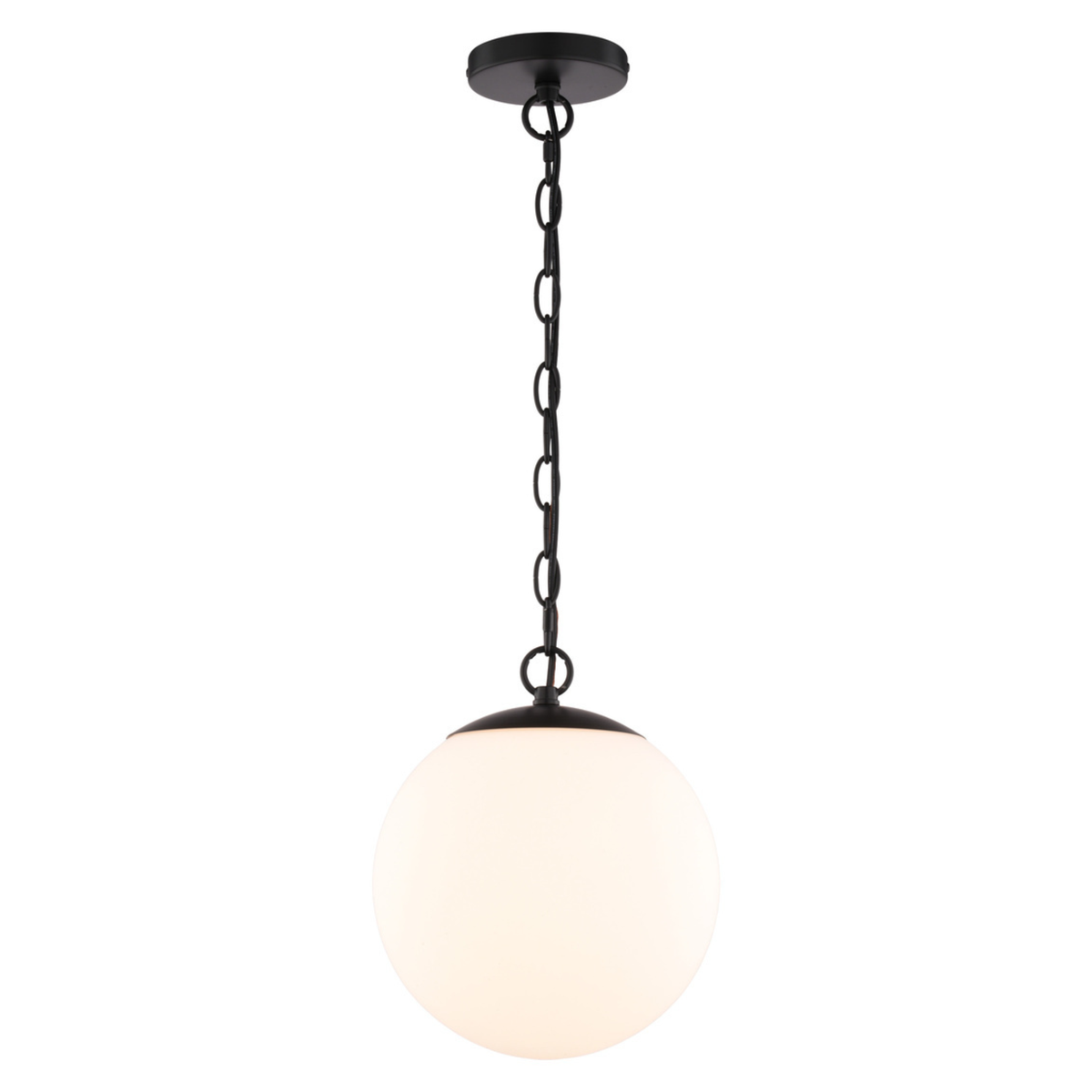 Linden 10-in. W 1 Light Globe Pendant Matte Black/Muted Brass with Frosted Opal Glass