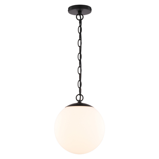 Linden 10-in. W 1 Light Globe Pendant Matte Black with Frosted Opal Glass