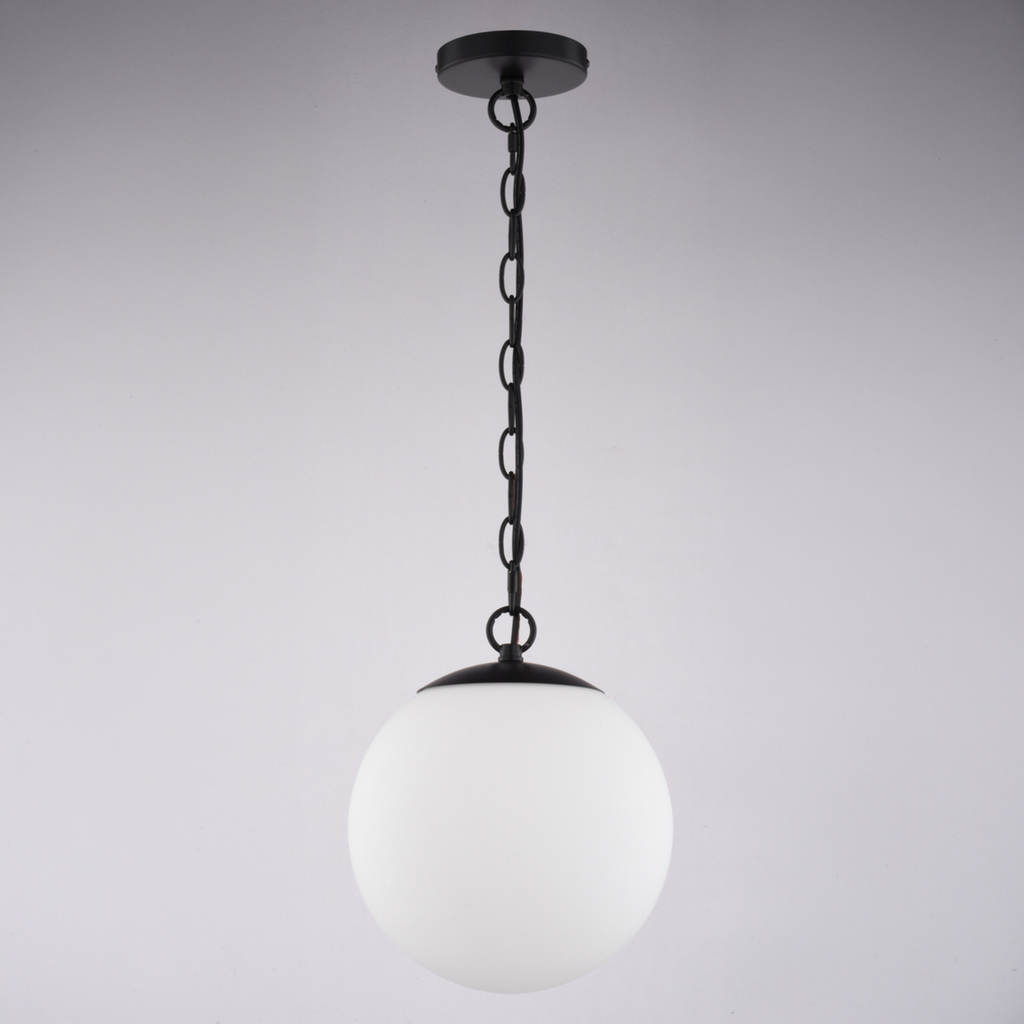 Linden 10-in. W 1 Light Globe Pendant Matte Black/Muted Brass with Frosted Opal Glass